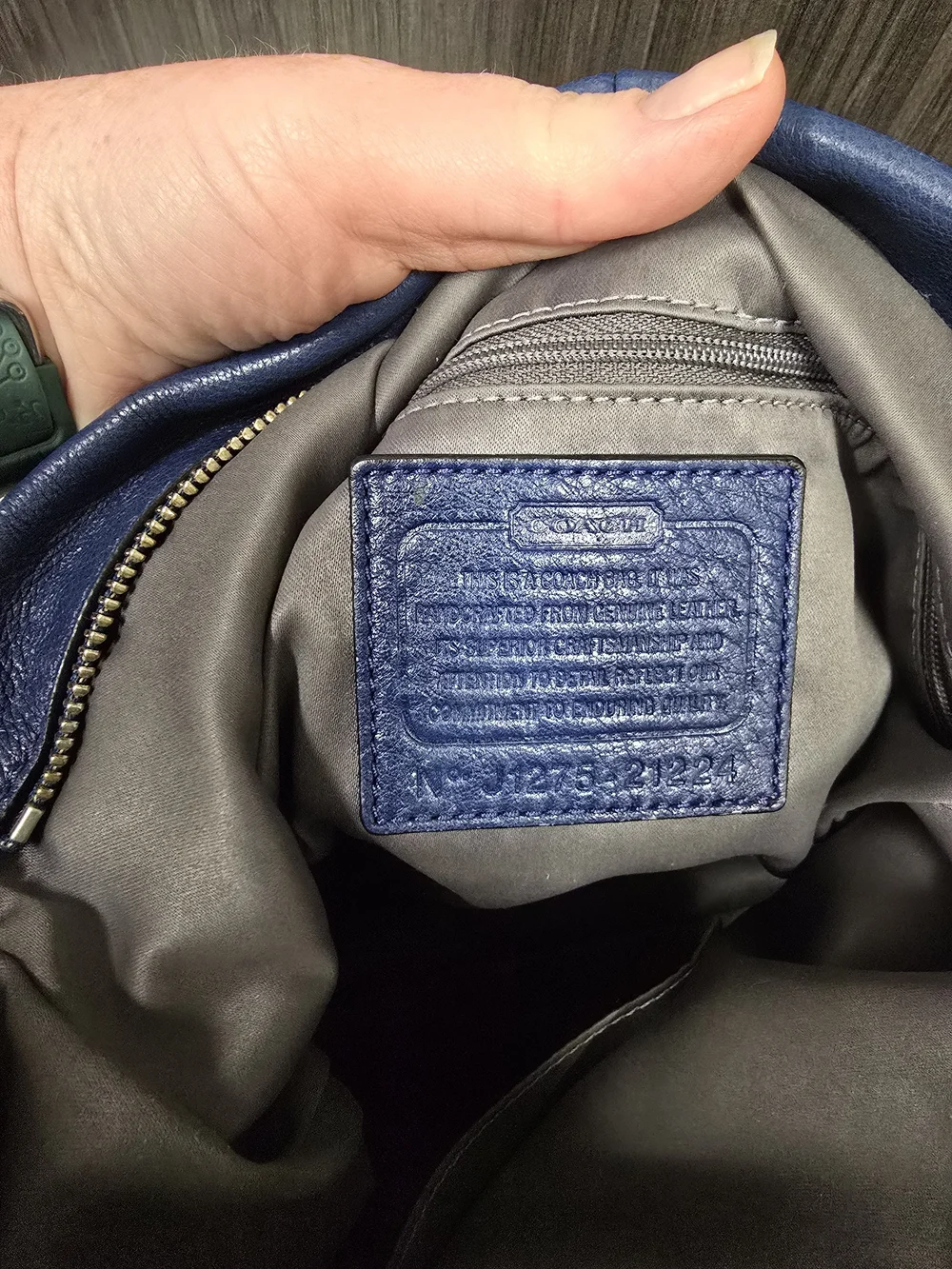 Coach F23224 Blue Pebbled Leather Convertible Shoulder Crossbody Hobo Bag